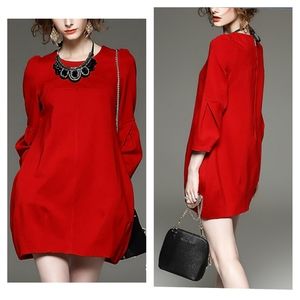 Alaroo-Red Puff-Sleeve Shift Dress
